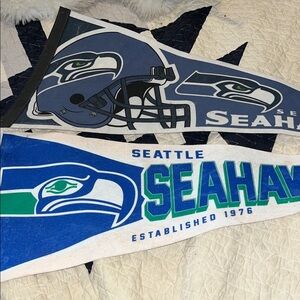 2 Vintage Seattle Seahawks pennants banners felt 31”